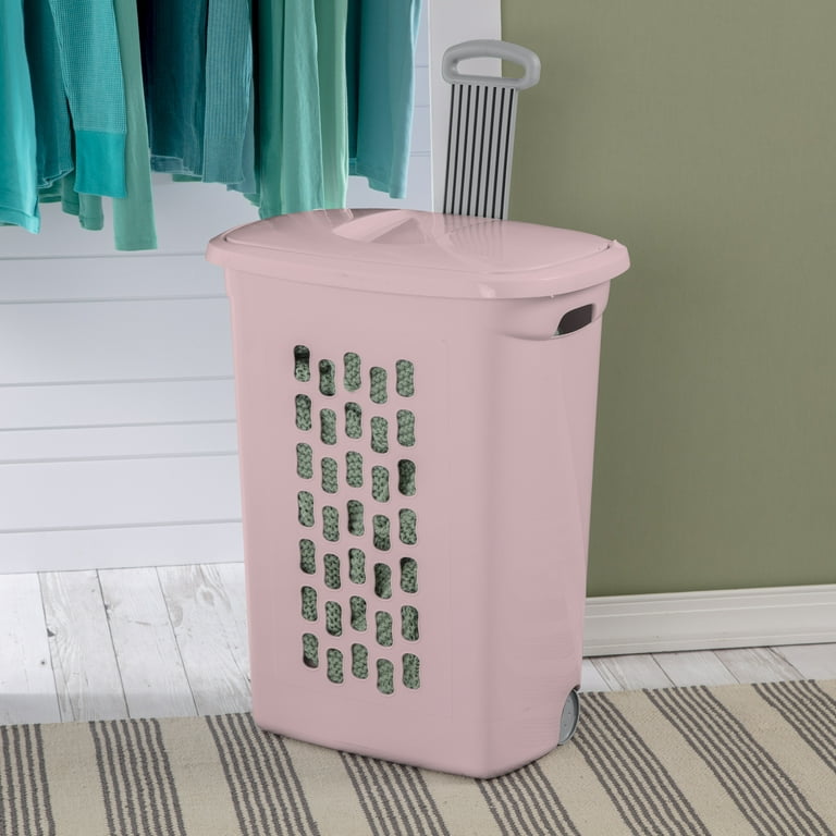 Sterilite Ultra™ Wheeled Plastic Laundry Hamper, Blush Pink, Set of 2 