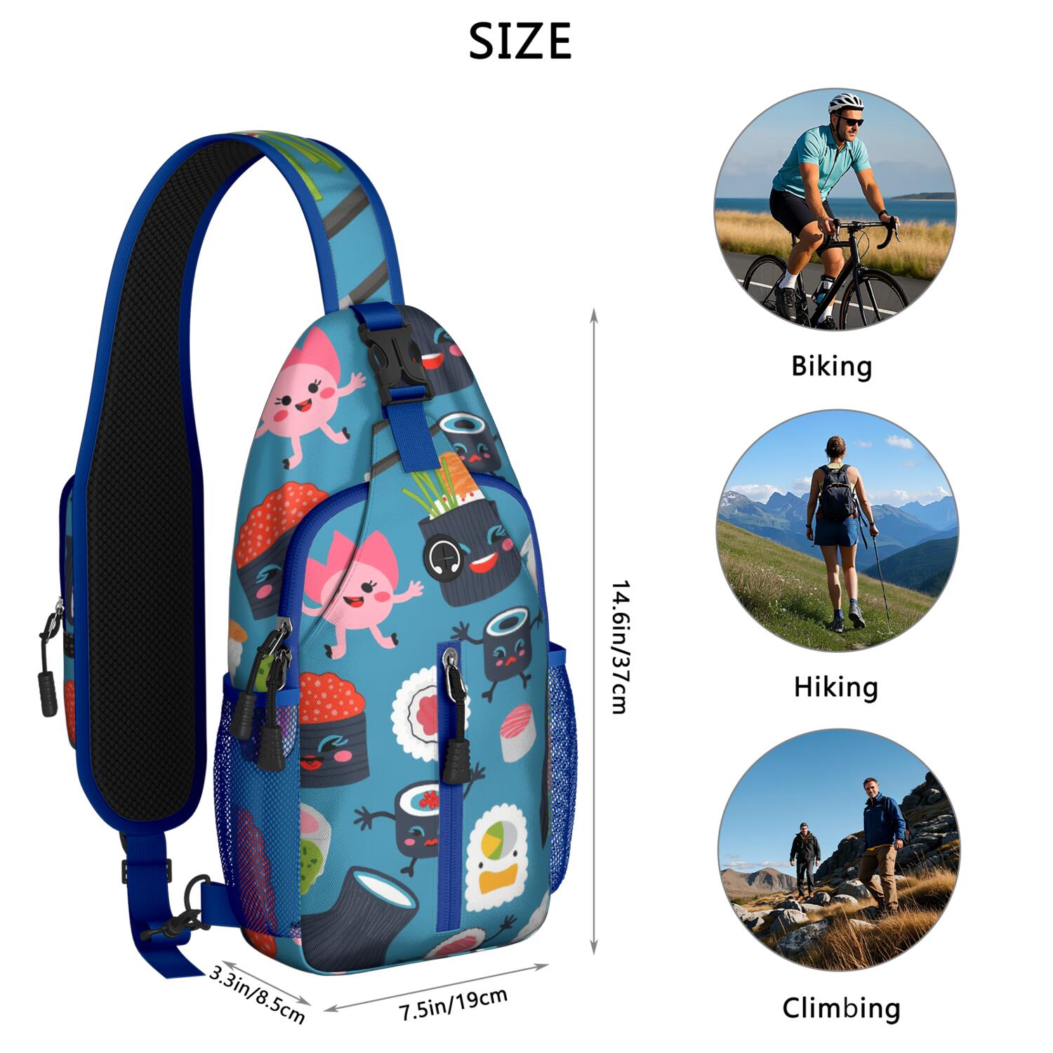 Crossbody Sling Bag Sushi Hiking Sling Backpack Casual Bag for Men Women