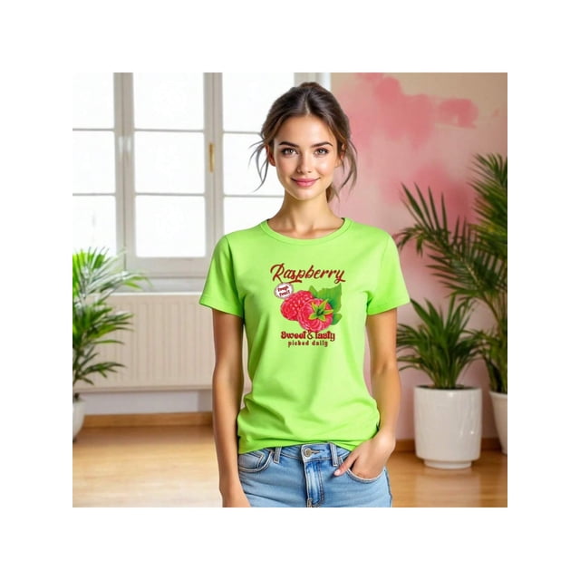 Playera Blusa De Frambuesa Raspberry Sweet & Tasty – Dulce Estilo que Te Hace Brillar Color Verde Lima Talla Grande Marca Emil SaEs