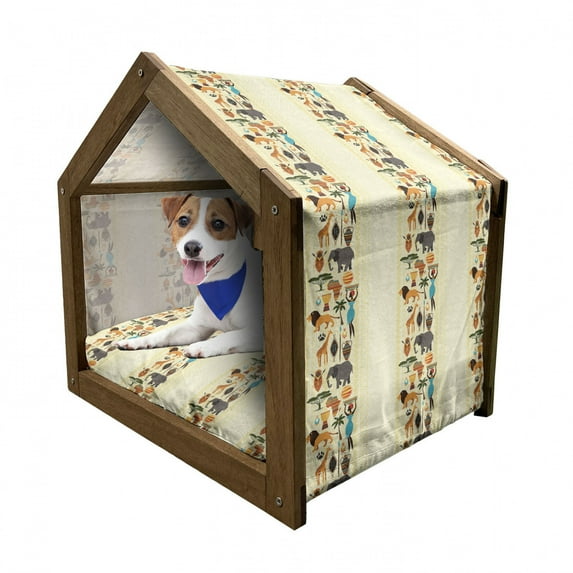 African Pet House, Dark Continent Elements Woman of Color Carrying Water Lion, Outdoor & Indoor Portable Dog Kennel with Pillow and Cover, 5 Sizes, Multicolor, by Ambesonne