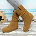 thumbnail image 2 of Slouchy Mid Calf Boots for Women Winter Fall Casual Suede Round Toe No Heel Pull on Walking Dress Booties Brown Size 6.5, 2 of 6