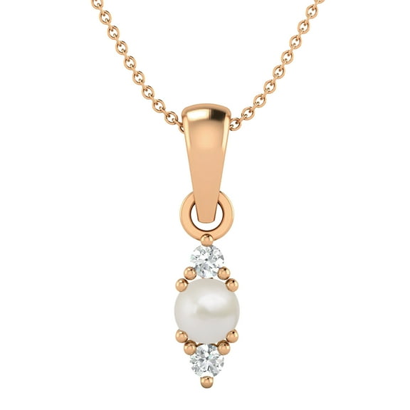 4 MM Round Natural Pearl 925 Silver Rose Vermeil Classic Delicate Women Valentines Day Gifts Necklace