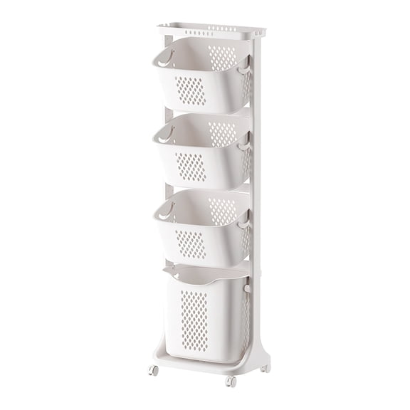YIYADO 4-Tier Laundry Basket Sorter, Laundry Storage Organizer with Wheels Removable Rolling Laundry Basket, Dirty Clothes Bathroom Cart, White
