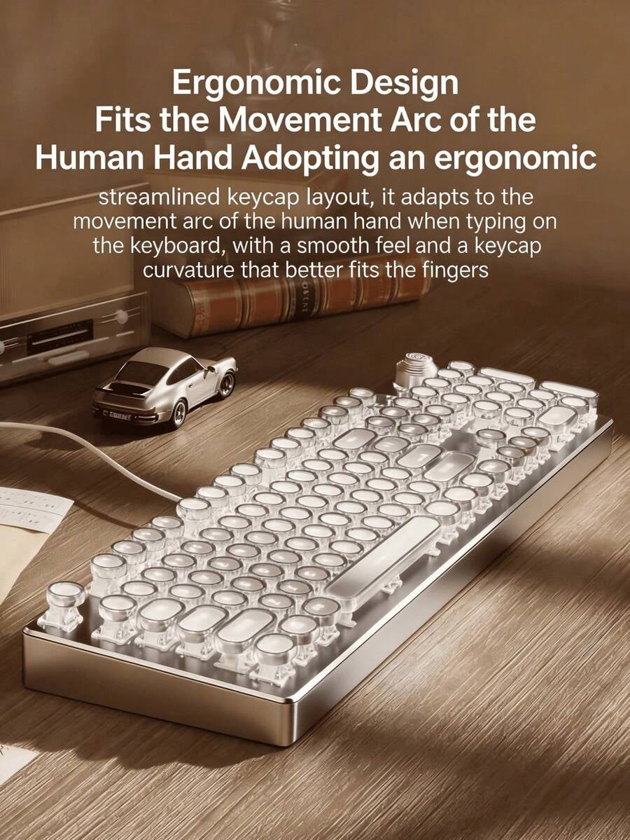 Retro Steampunk Typewriter Mechanical Keyboard, RGB Backlit 104 Keys Blue Switch Gaming Keyboard With Multifunctional Knob, Full Anti-Ghosting Wired Keyboard For PC Gamer Office