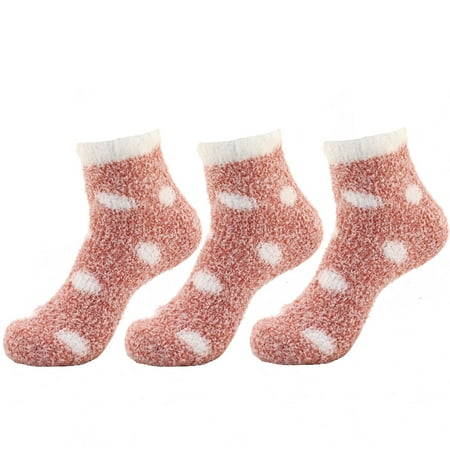 Women's Polka Dot Cute Warm Cozy Fuzzy Anti-Slip Gripper Cuff Socks - Yellow -