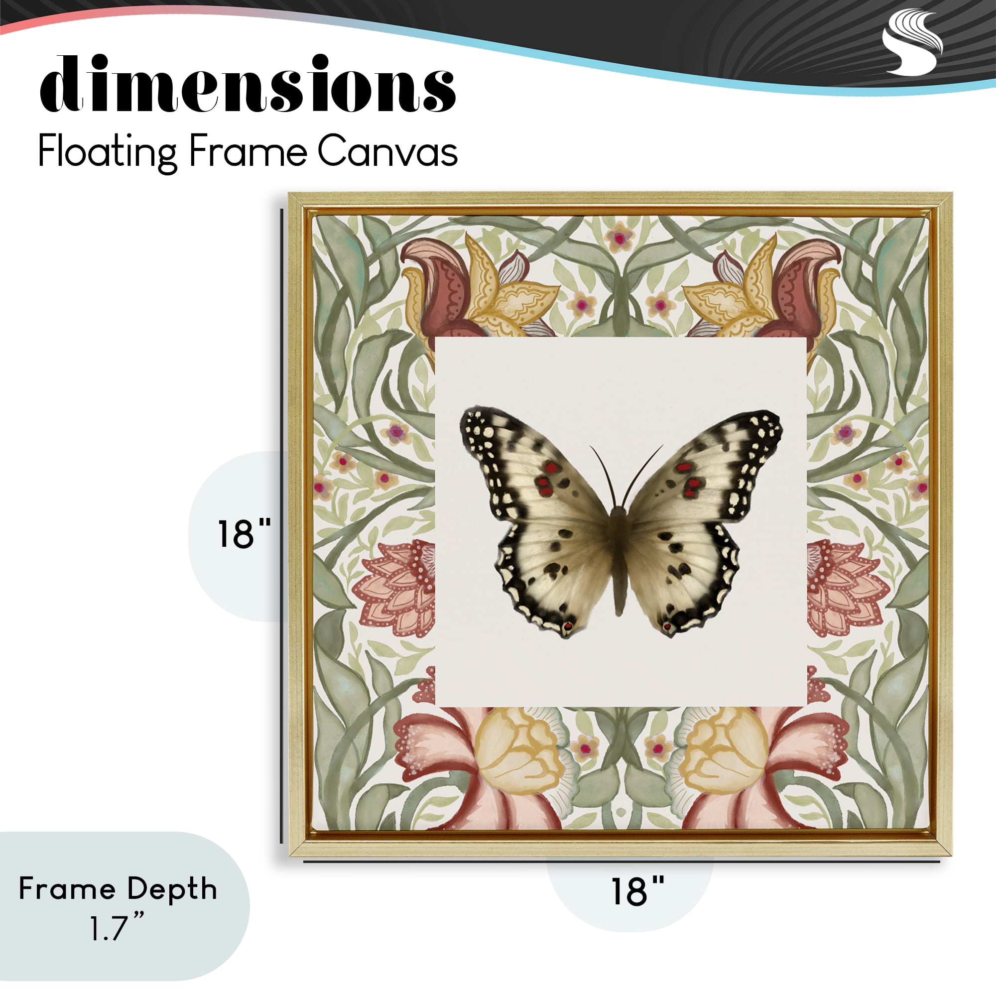 Stupell Industries Warm Toned Baroque Butterfly Gold Framed Floater Canvas Wall Art, design by Elizabeth Medley
