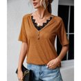 thumbnail image 2 of Camisa de manga corta con cuello en V de encaje para mujer, moda de verano, informal, adelgazante, blusa de manga corta de verano para mujer, naranja S, 2 of 8