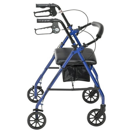 Drive Medical Rollator Rolling Walker with 6" Wheels, Fold Up Removable Back Support and Padded Seat, Blue