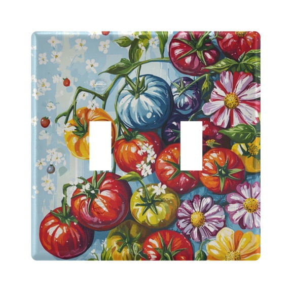 Yayeee Toggle Light Switch Wall Plate 2-Gang 4.56"x4.48" Decorative Outlet Cover, Blue Floral Tomatoes
