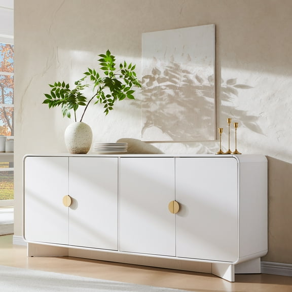 SinCiDo 70'' Large Sideboard Buffet Cabinet, Modern Buffet Cabinet with Storage, Wooden Curved Coffee Bar with Adjustable Shleves for Dining Room, Kitchen