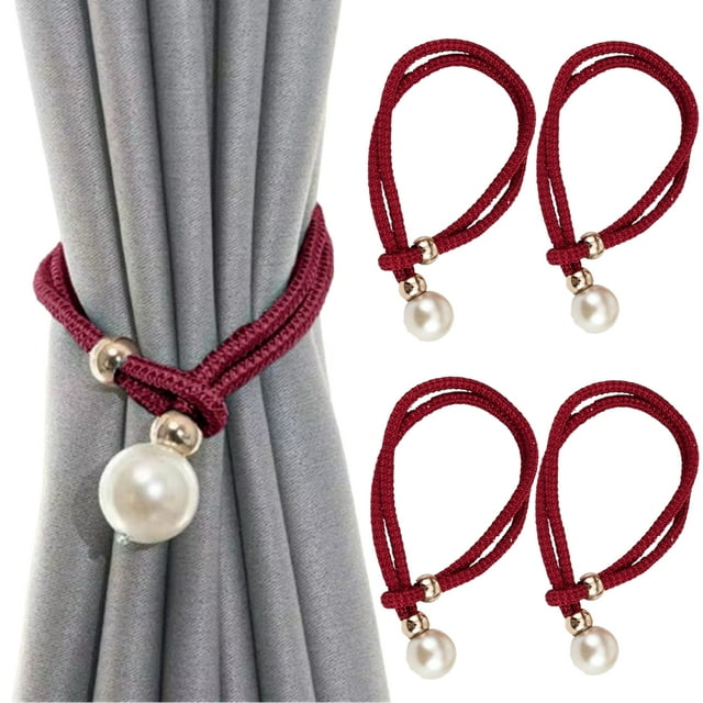 Djiypn Attaches de Rideaux, Lot de 4, Grandes Sangles de Rideaux à Perles pour Intérieur Extérieur pour la Maison, Décoration de Bureau (Bleu)