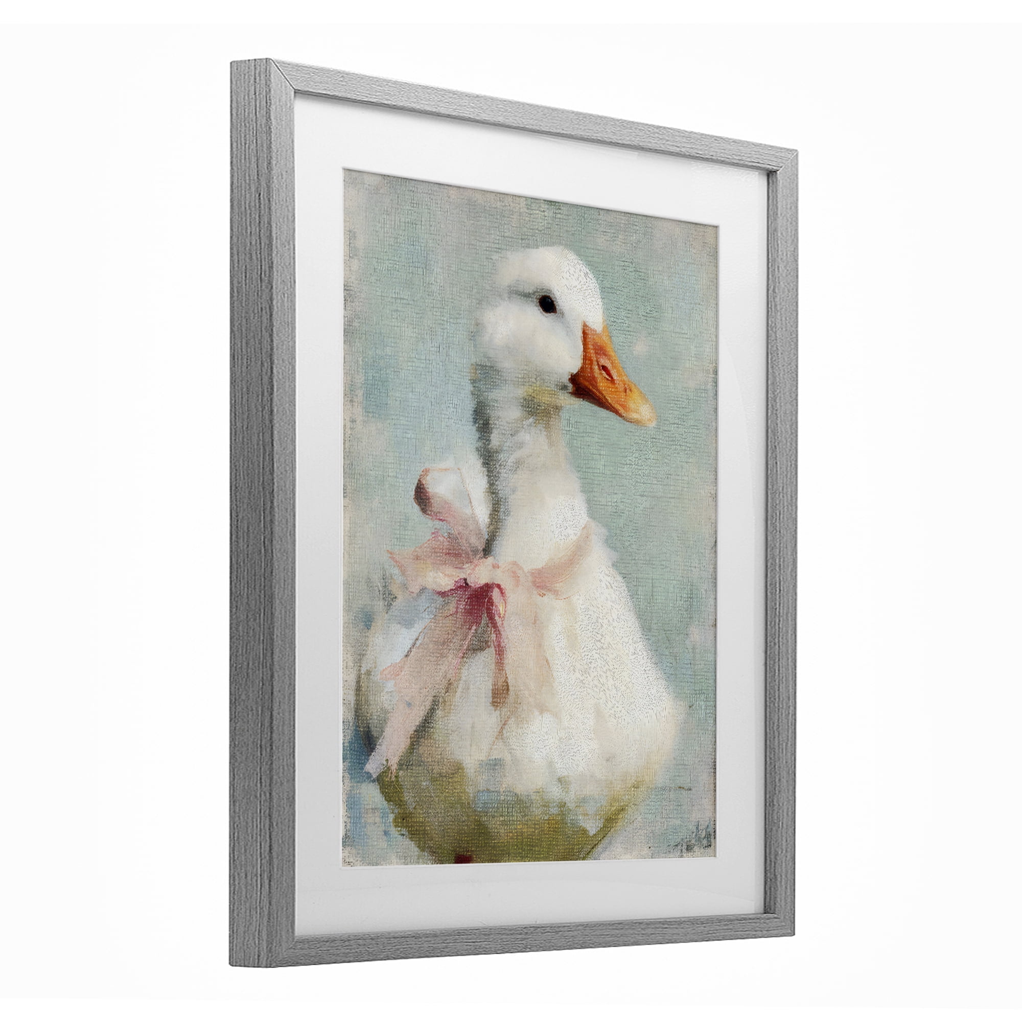Stupell Industries Soft Pink Bow Goose Gray Framed Print Under Glass, design by LSR Design Studio