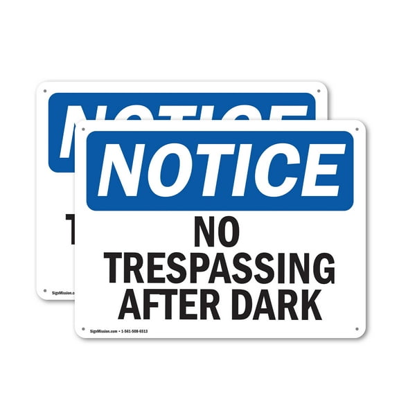 (2 Pack) No Trespassing After Sunset OSHA Notice Sign 14 Inch X 10 Inch Indoor / Outdoor Rust-Free Aluminum Metal Signs for Workplace, Workshop, and Construction Site, Made in the USA
