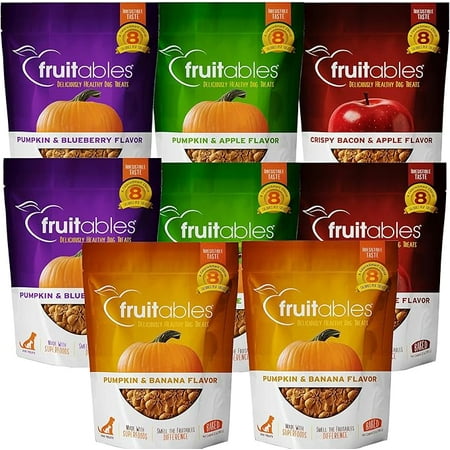 Fruitables Baked Dog Treats, Pumpkin & Fruit Flavors, Low Calorie, Wheat Free, 12 oz, Variety Pack of 8