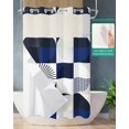 thumbnail image 2 of No Hook Shower Curtain with Snap in Liner, Mid Century Abstract Blue White Geometric Hotel Shower Curtains for Bathroom, Washable Shower Curtain Liner Set with Mesh Top Window, 36"x78", 2 of 6