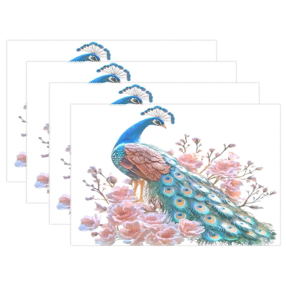 Ryvnso Placemats Set of 4 Flower Peacock Dining Mats Heat-Resistant Non-Slip Washable Table Mat