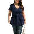 thumbnail image 6 of UVPLove Women's Plus Size V Neck Casual Knit T-shirts Short Sleeve Blouse & Top,Navy Blue, 5XL, 6 of 11
