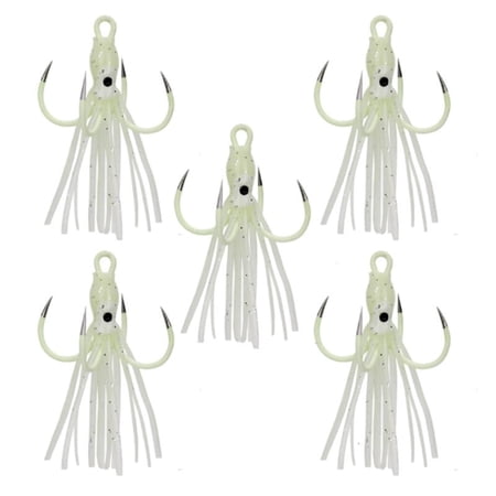 CEORPER 5pcs Glow Soft Jig Squid Skirt Baits with Hook 6cm/6.2cm Trolling Lures