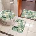 thumbnail image 5 of Spring Flower Bathroom Rugs Set Retro Watercolor White Floral Green Leaf Plant Non Slip Absorbent Soft Bath Mats 3 Piece Set with Bathroom Rug, U-Shaped Floor Mat, Toilet Seat Cover Large Size, 5 of 9