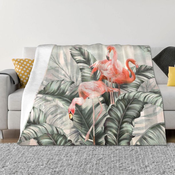 Balery Tropical With Flamingos Manta de Franela con Dibujo, Lujo Ultra Suave y Cálido, Antipelusa y Resistente a las Arrugas para Cama, Sofá, Camping -80"x60"