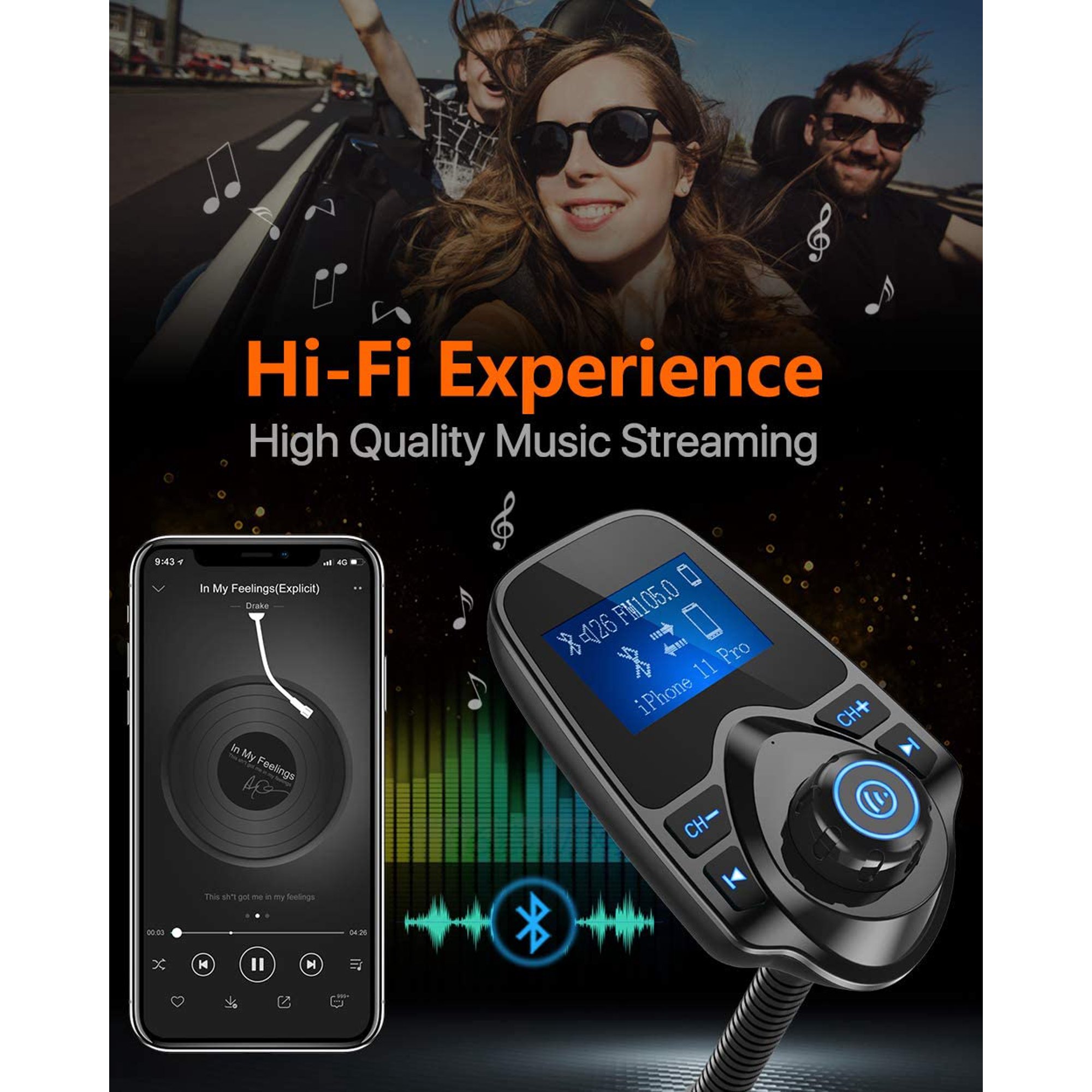 ESTONE Car FM Transmitter Bluetooth Wireless Car Mp3 Player ESTONE Car FM Transmitter Bluetooth Wireless Car Mp3 Player