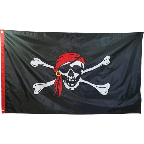 In the Breeze Jolly Roger Embroidered 3x5 Double Sided Grommet Flag, Outdoor Pirate Flag, 3712