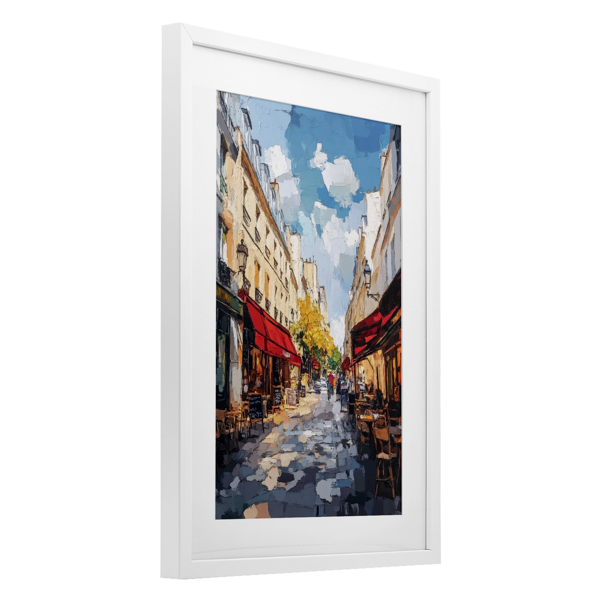 Stupell Industries Charming Paris Street Scene White Framed Print Under Glass, design by Petal Prints Design
