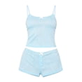 thumbnail image 6 of Dagugfen Pajama Sets for Women Sleeveless Camisole Tops Spaghetti Strap Elastic Waist 2" Shorts Home Sleepwear Sets(S,Sky Blue), 6 of 6