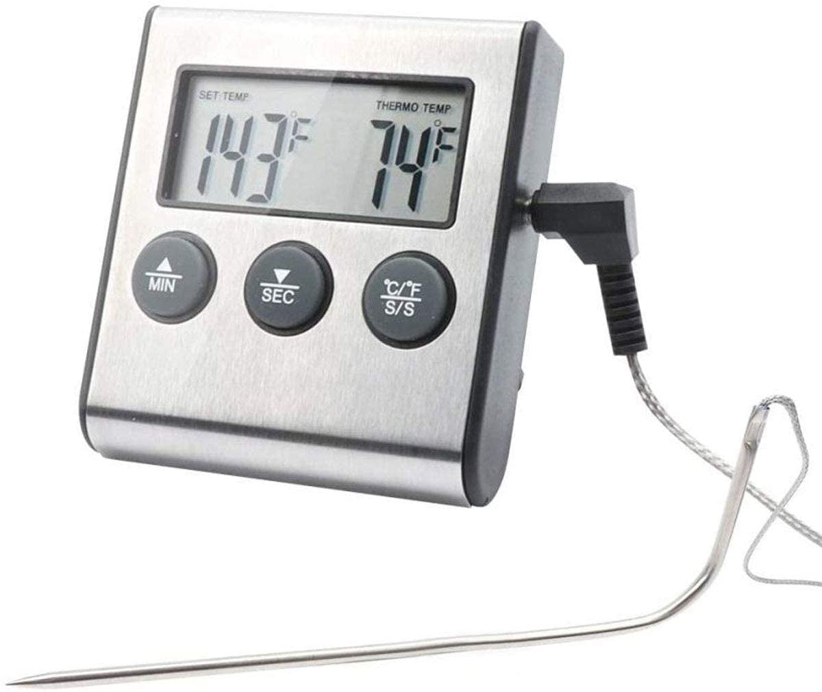 Probe Thermometer and Kitchen Timer For Oven Meat BBQ Roast with Magnet 