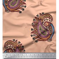 Soimoi Poly Georgette Fabric Peacock Block Print Fabric by The Yard 42 Inch Wide