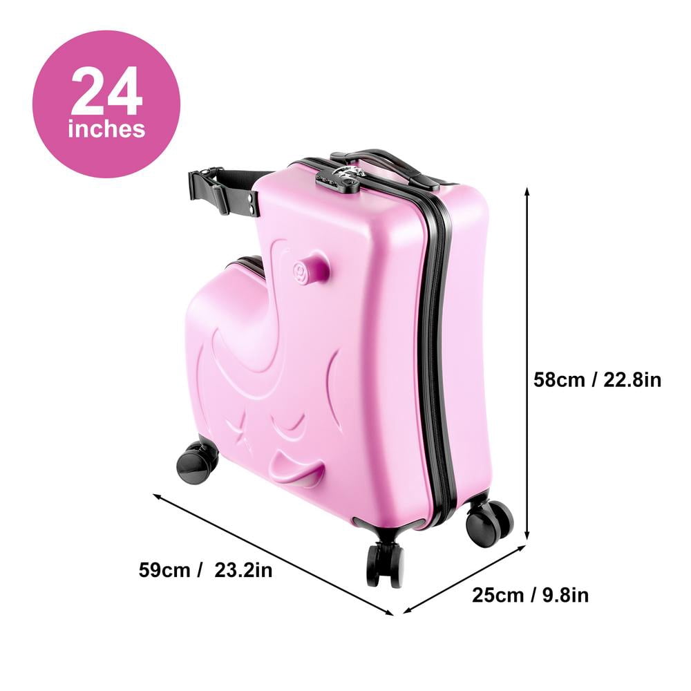 WAASOSCON 3-9 Years Old Ride-On Suitcase with 360° Swivel Wheels and Rear Brake, 24 Inch Airplane-Approved Luggage with 3-Digit Lock, Anti-Scratch Frosted Design