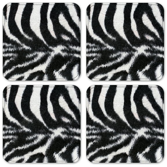 Vinyl Drink Coasters - Set of 4 - Faux Zebra Fur