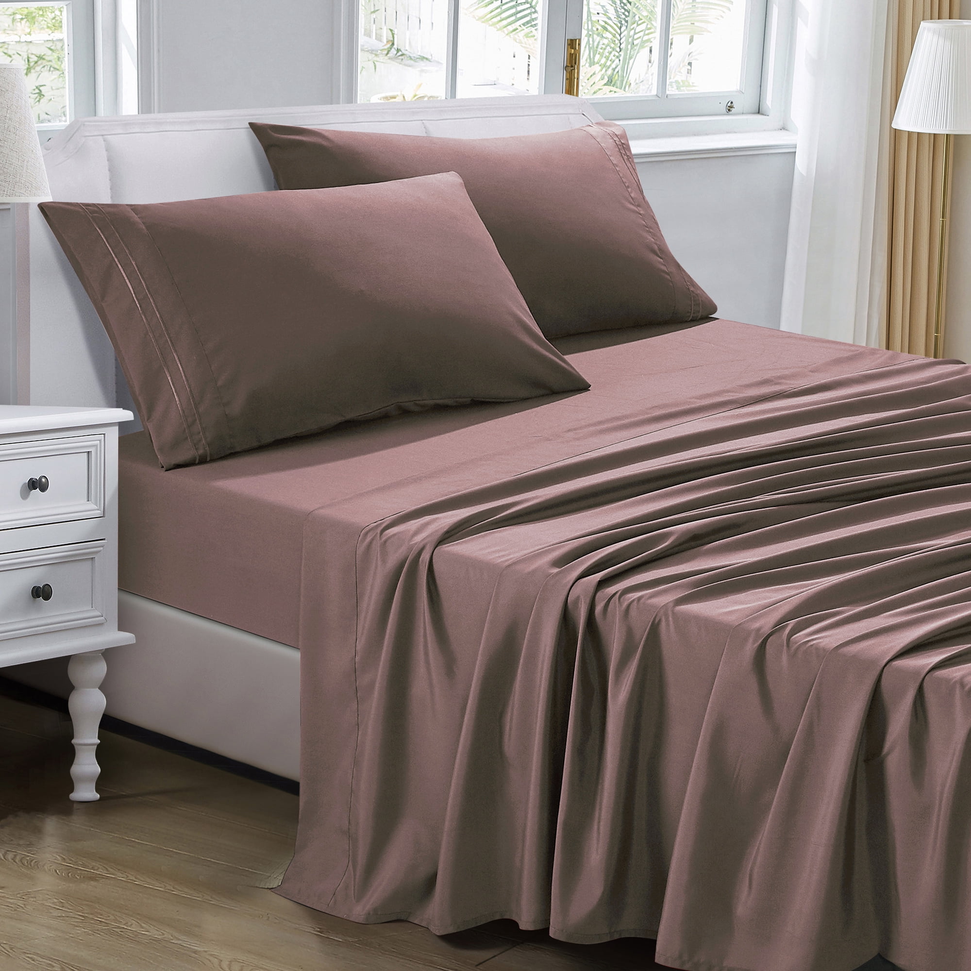 4-Piece Set Bed Sheets, Bedding with Fitted Sheet, Flat Sheet & Pillowcases