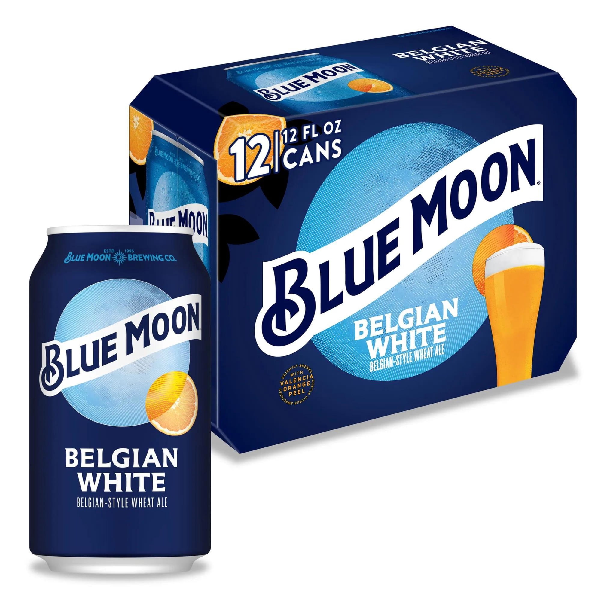 Blue Moon Belgian White Craft Beer, 12 Pack, 12 fl oz Aluminum Cans, 5.4% ABV