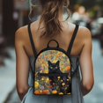 thumbnail image 4 of Eheartsgir Black Cat Floral Print Lightweight Mini Backpack, Adjustable Strap Travel Backpack with Zipper for Shopping Outdoor, 4 of 8