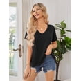 thumbnail image 6 of JYLFC Women's Casual V-Neck Short Sleeve T-Shirt Solid Loose Fit Basic Tee Top Going Out Basic Summer Blouse, Black S, 6 of 7