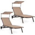 thumbnail image 1 of Topbuy 2 Pcs Chaise Longue d'Extérieur Chaise de Bronzage Mobile avec 6 Positions Inclinables Auvent Réglable Pare-Soleil Porte-Gobelet et Roues, 1 of 8