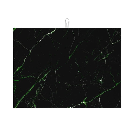 Honeii Black Marble Print Kitchen Drying Mat Coffee Bar Mat Hide Stain Coffee Maker Mat for Countertops Coffee Pot Dish Drying Mat