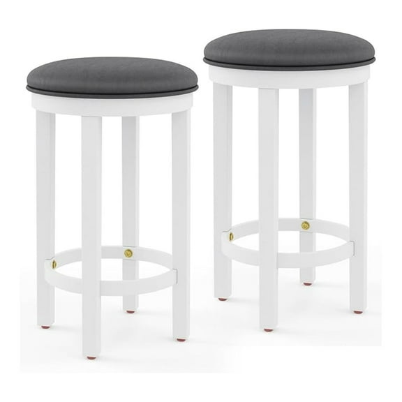 Counter Height Bar Stools Set of 2, 25 inch Padded Bar Chairs, Faux Leather Backless Stools for Kitchen Island, Dining Room, Pub - White & Grey
