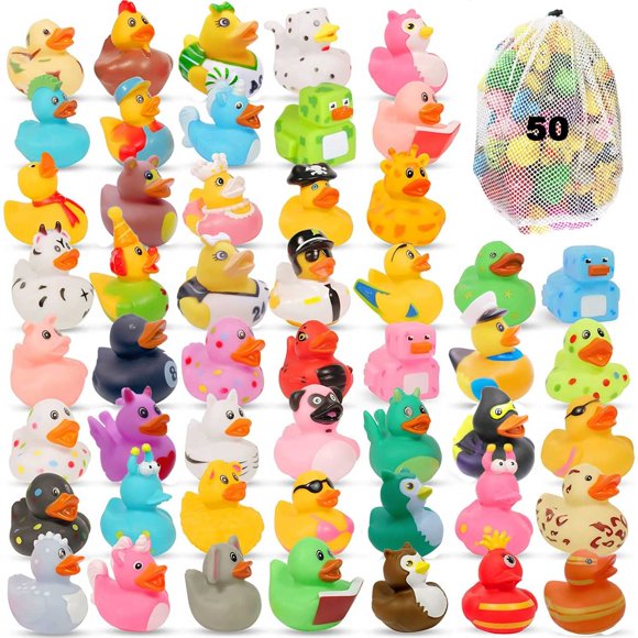 Rubber Duck Bath Toy Assortment Bulk Floater Duck for Kids Birthday Gifts Baby Showers Classroom Prizes Party Favors Rubber Duckies for Jeep Summer Beach Pool Toy (50 Pack)