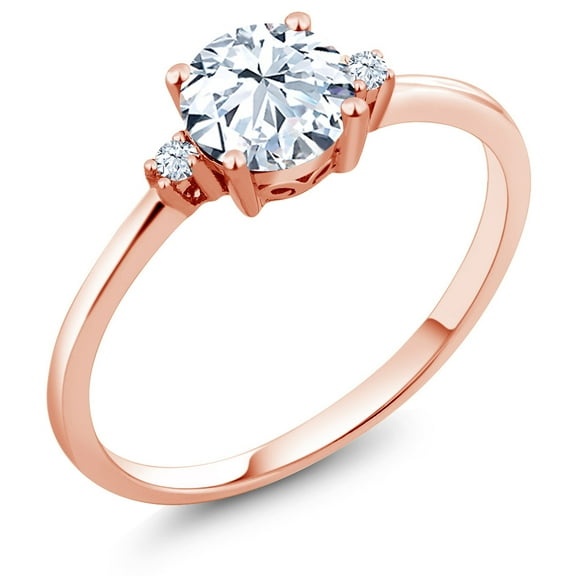 Gem Stone King 10K Rose Gold White Created Sapphire Solitaire Engagement Ring for Women (1.23 Cttw, Round 6MM, Gemstone September Birthstone, Size 5)