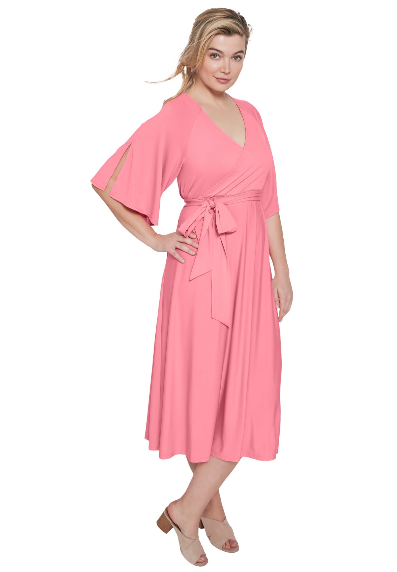 Ellos Women's Knit Midi Dress With Surplice Neckline & Waist Tie