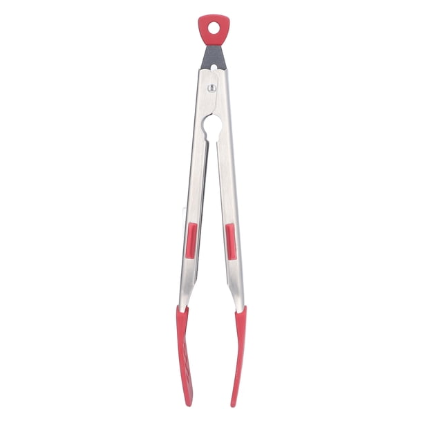 Pinzas para Alimentos - Pinzas bistec Antideslizantes Acero Inoxidable 304 engrosadas Pinzas cocinar Barbacoa Resistentes a la corrosión Hornear en la Cocina del Restaurante, Rojo/Negro(Rojo)