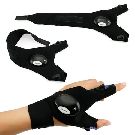 Outdoor Cycling Magic Strap Rescue Sporting Gloves 2 LED Flashlight Torch HANDY MECHANIC TOOL -Left