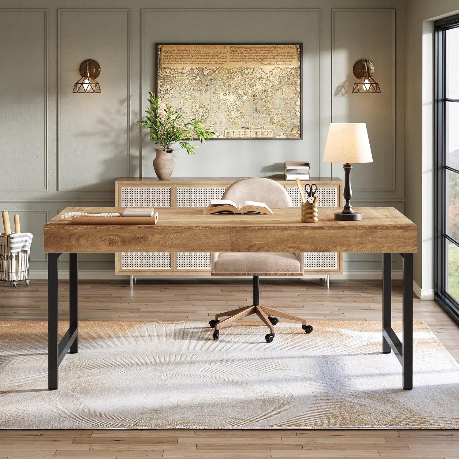 Tribesigns 55" Industrial Executive Desk for Home Office,Business Workstation, Small Conference Table