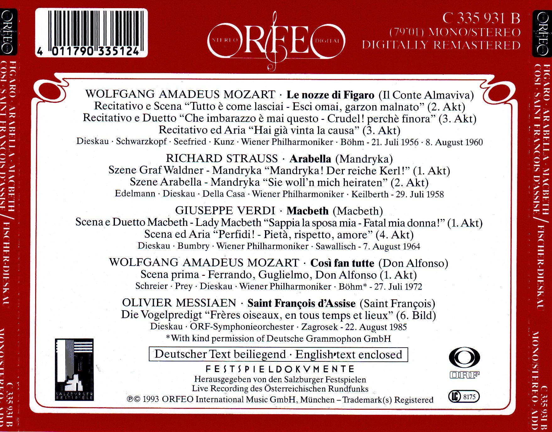 Mozart / Strauss / Fischer-Dieskau / Swallisch - Highlights 1956-1985 - Music & Performance - CD