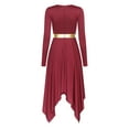 thumbnail image 2 of Yanarno Women's Asymmetrical Praise Dance Dress Long Sleeve Church Worship Performance Costume Burgundy XL, 2 of 7
