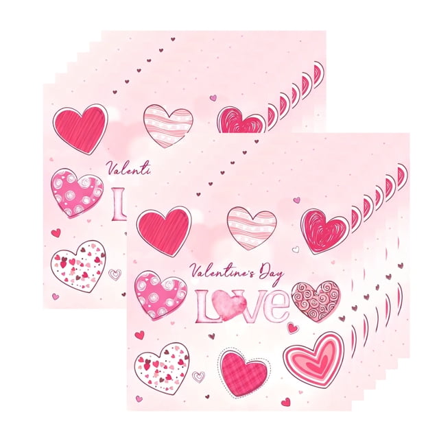 Serviettes Jetables à Motif de Cœurs Rouges, Lot de 20, Vaisselle de Fête de la Saint-Valentin, 13 Po x 13 Po, Format Déplié