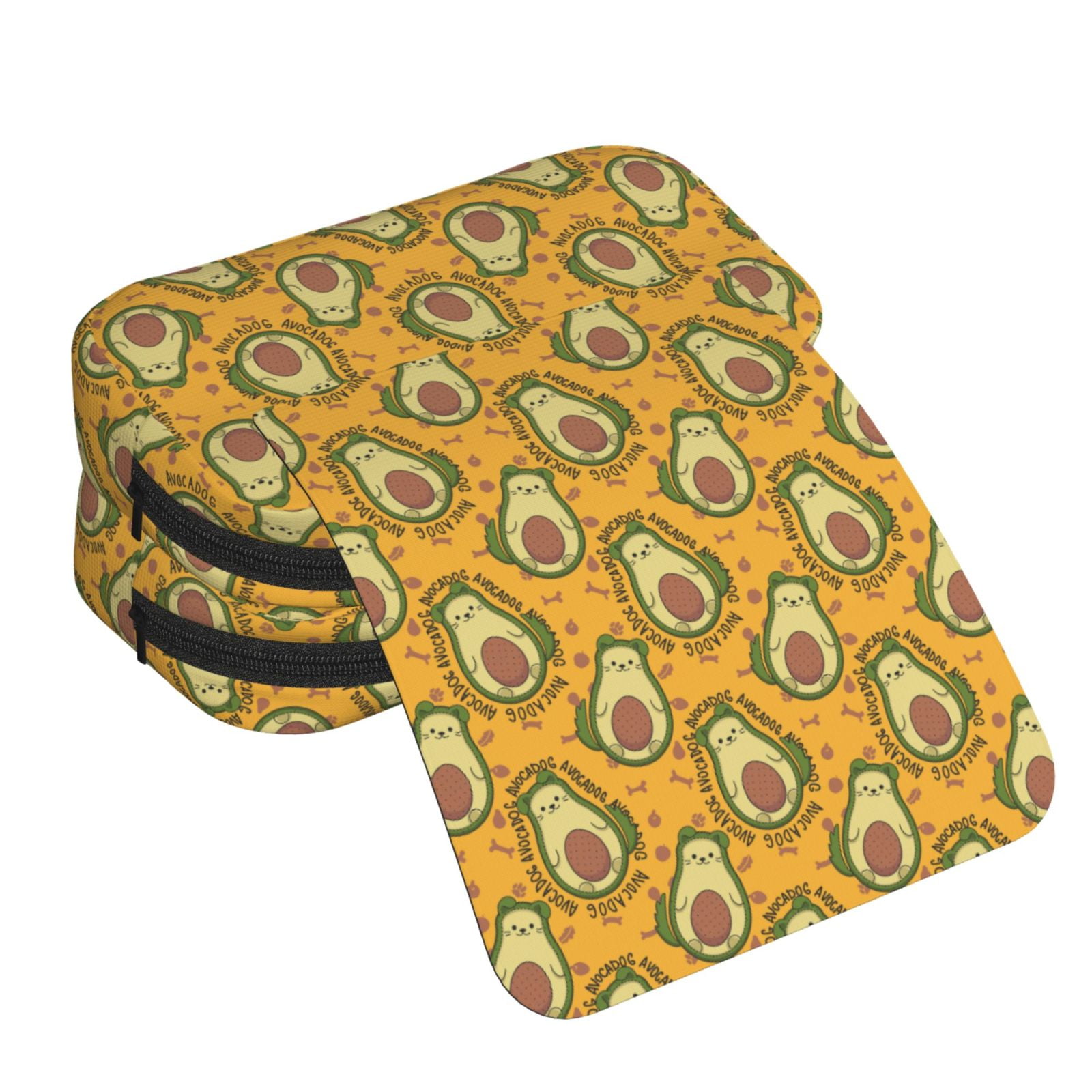 Rateoe Avocado Dog Pattern Double Clamshell Pen Case, Storage Organizer with Two Zipper Compartments– Holds Up to 50 Pencils & Pens