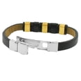 thumbnail image 2 of Stainless Steel Black Leather Yellow Gold-Tone Silver-Tone Men's Bracelet, 2 of 3